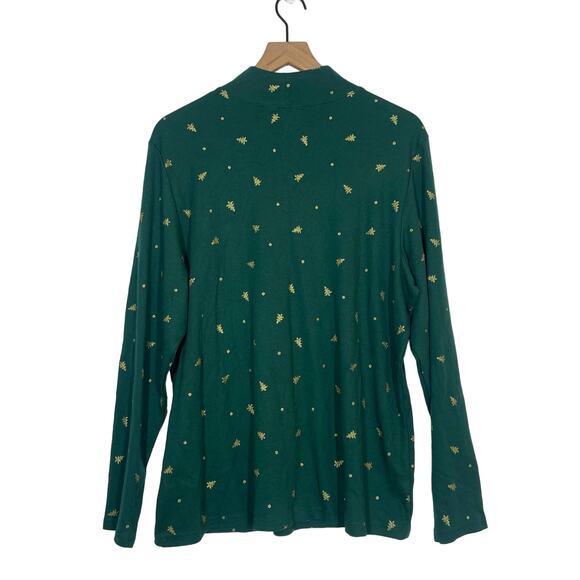 NEW Karen Scott Top Women's Green Gold Tree Print Mock Neck Plus Size 1X - Picture 3 of 8